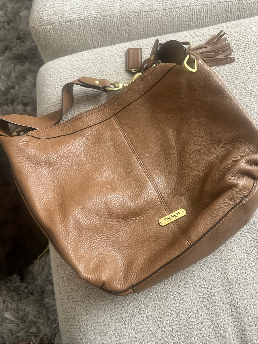 Coach Pebbled Leather Shoulder Bag in Tan Brown with Gold Hardware